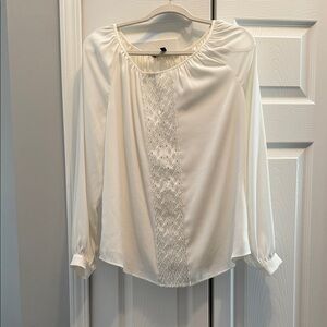 White House Black Market Ivory Blouse with Lace Accent
